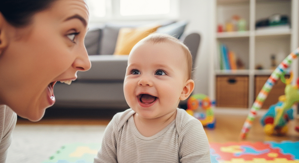 Imitation in baby development – baby copying parent’s expressions.