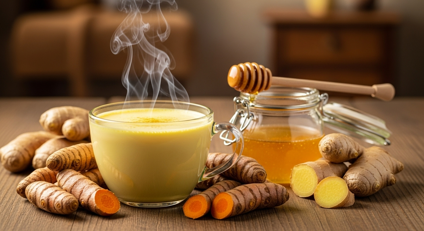 Home remedy for cold with turmeric milk and honey.