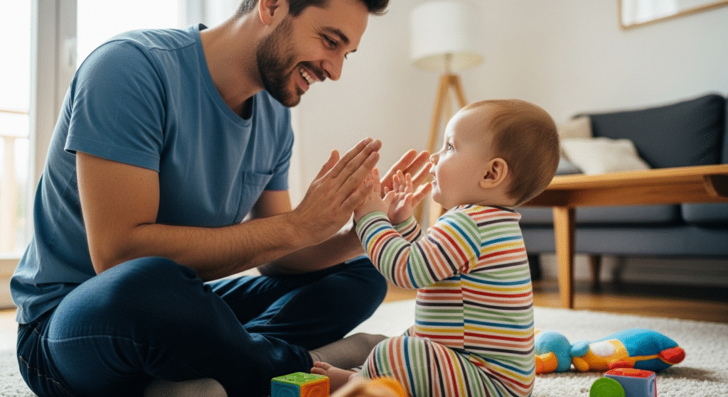 Encouraging imitation in baby through play.